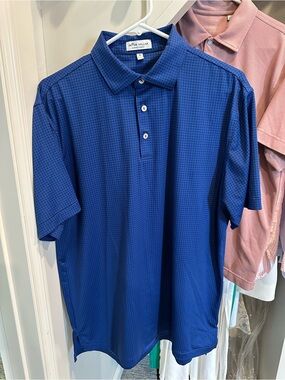 Peter Millar Royal Blue Geometric Short Sleeve Polo
